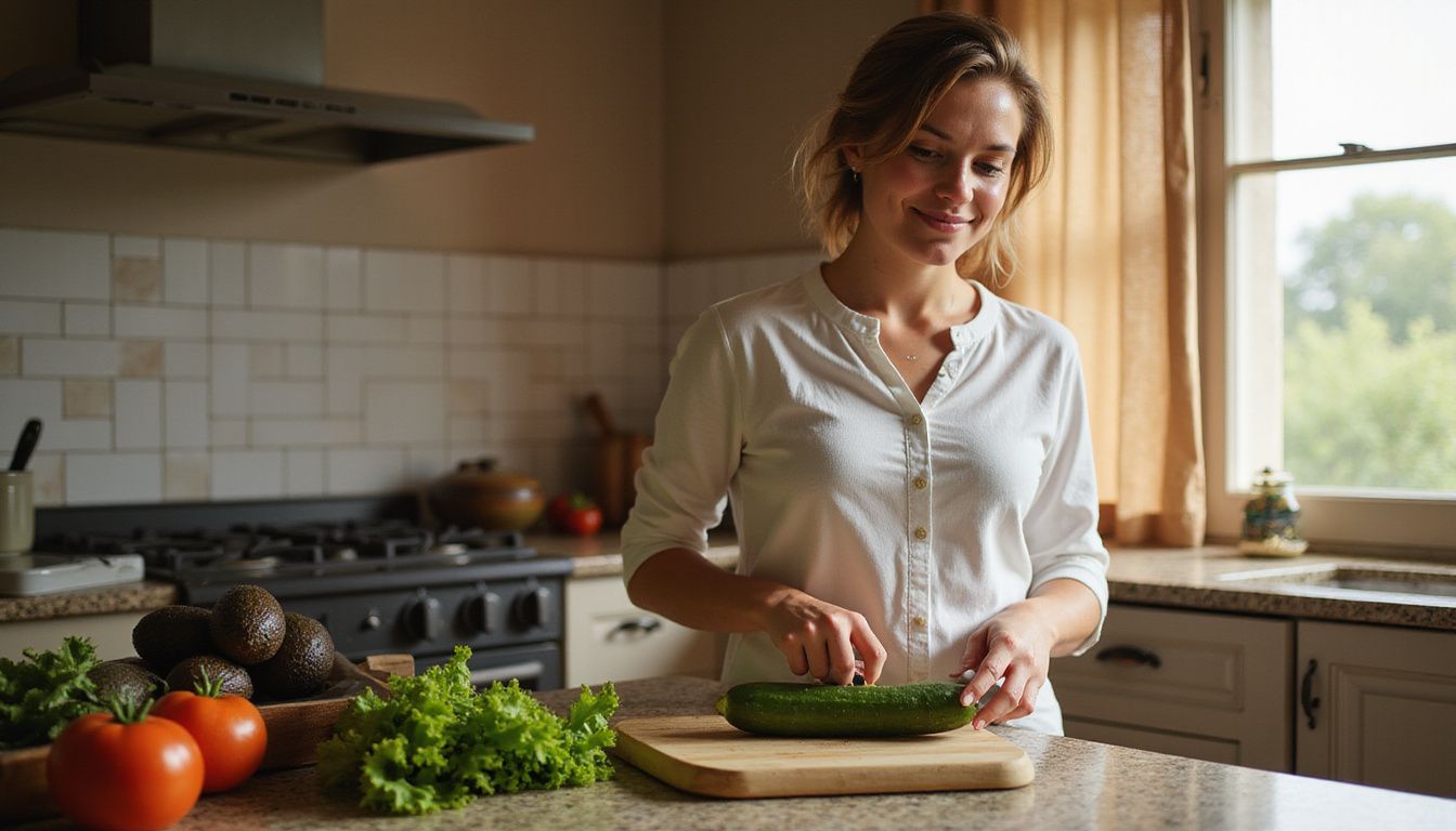 Home cook preparing fresh vegetables for a balanced meal.