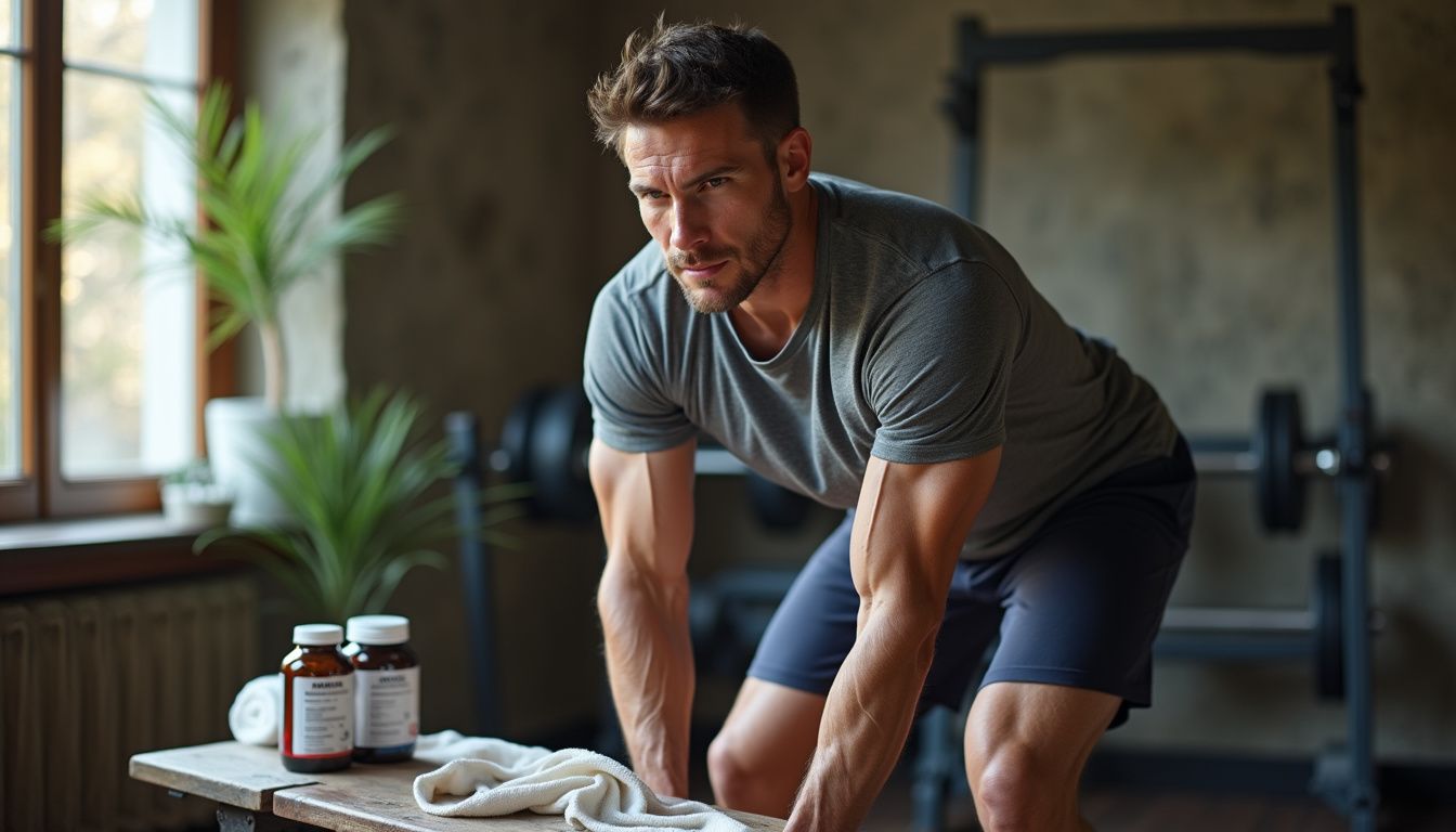 Man training in a compact home gym to support weight loss.