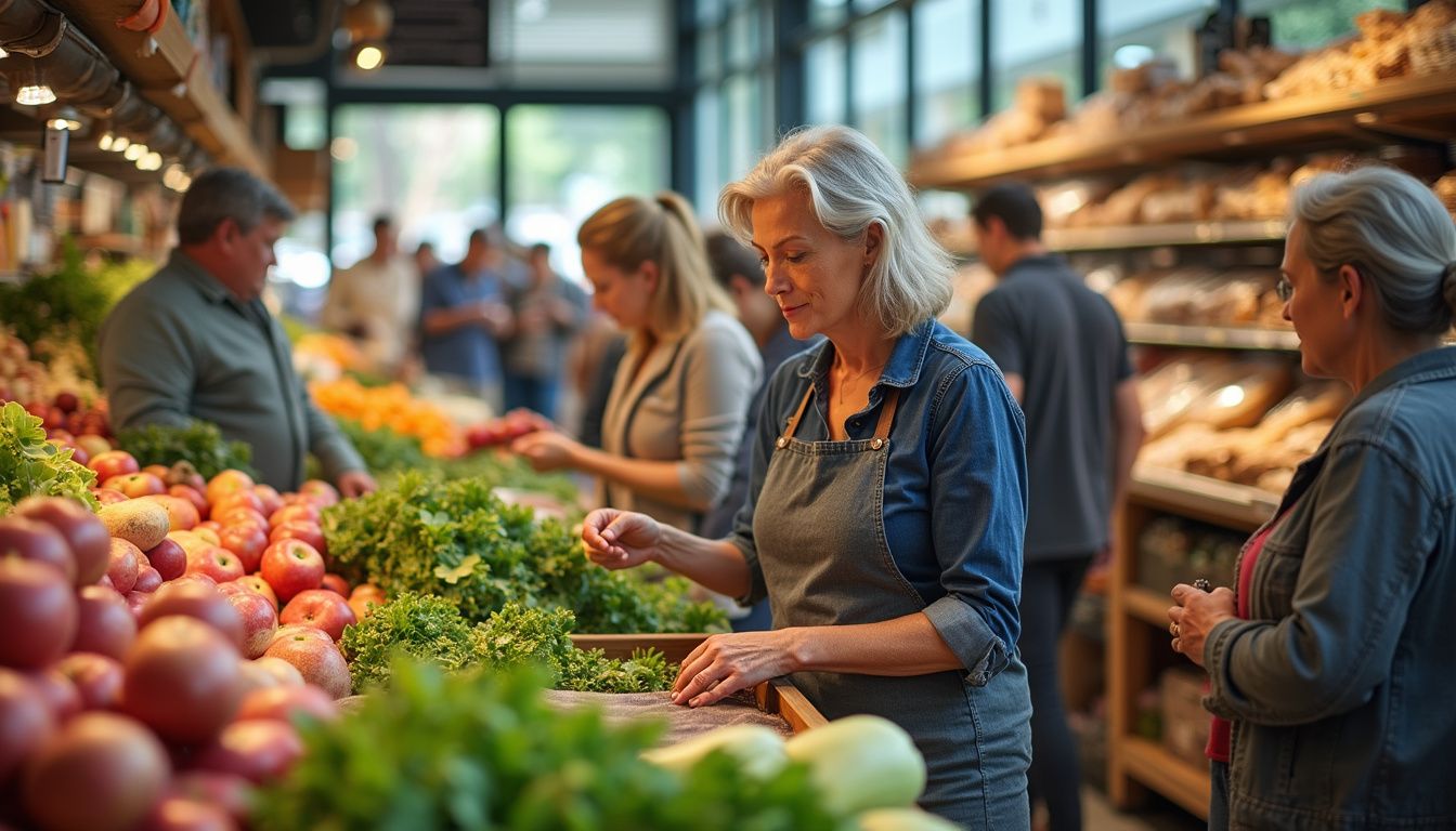 Shoppers choosing fresh produce that supports a balanced weight loss plan.
