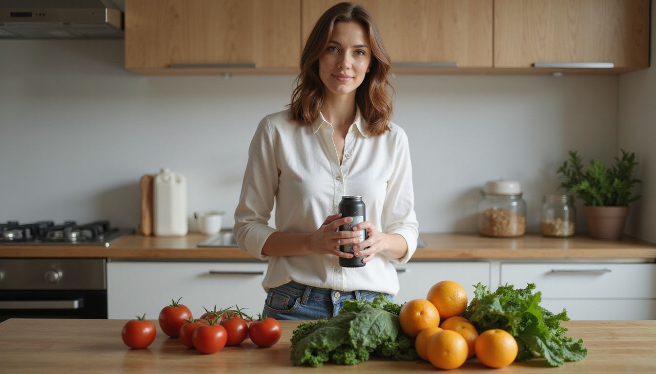 Healthy kitchen scene with a person choosing water over soda
