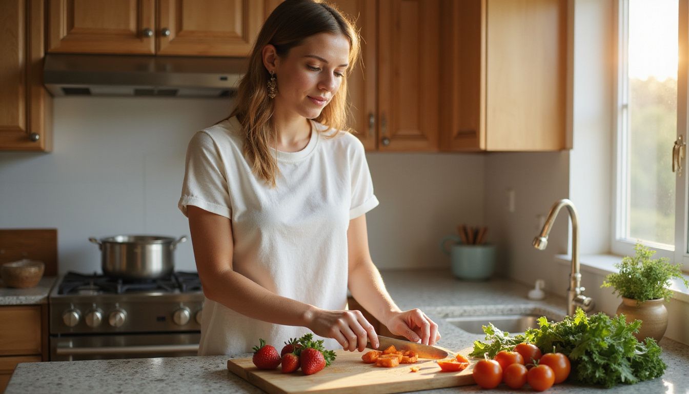 A person setting up ingredients for a simple, nutritious breakfast at home. A person setting up ingredients for a simple, nutritious breakfast at home.