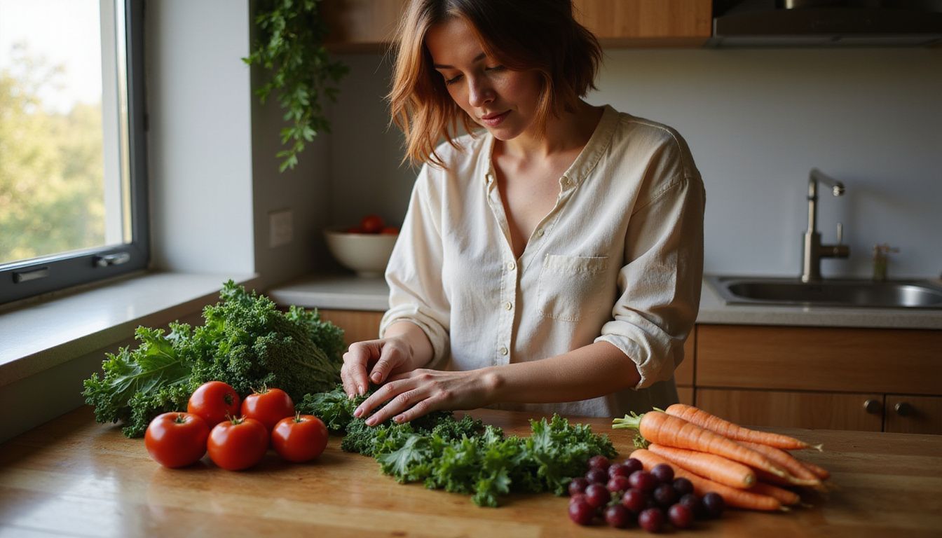 Fresh produce arranged for a balanced, hair-healthy meal.