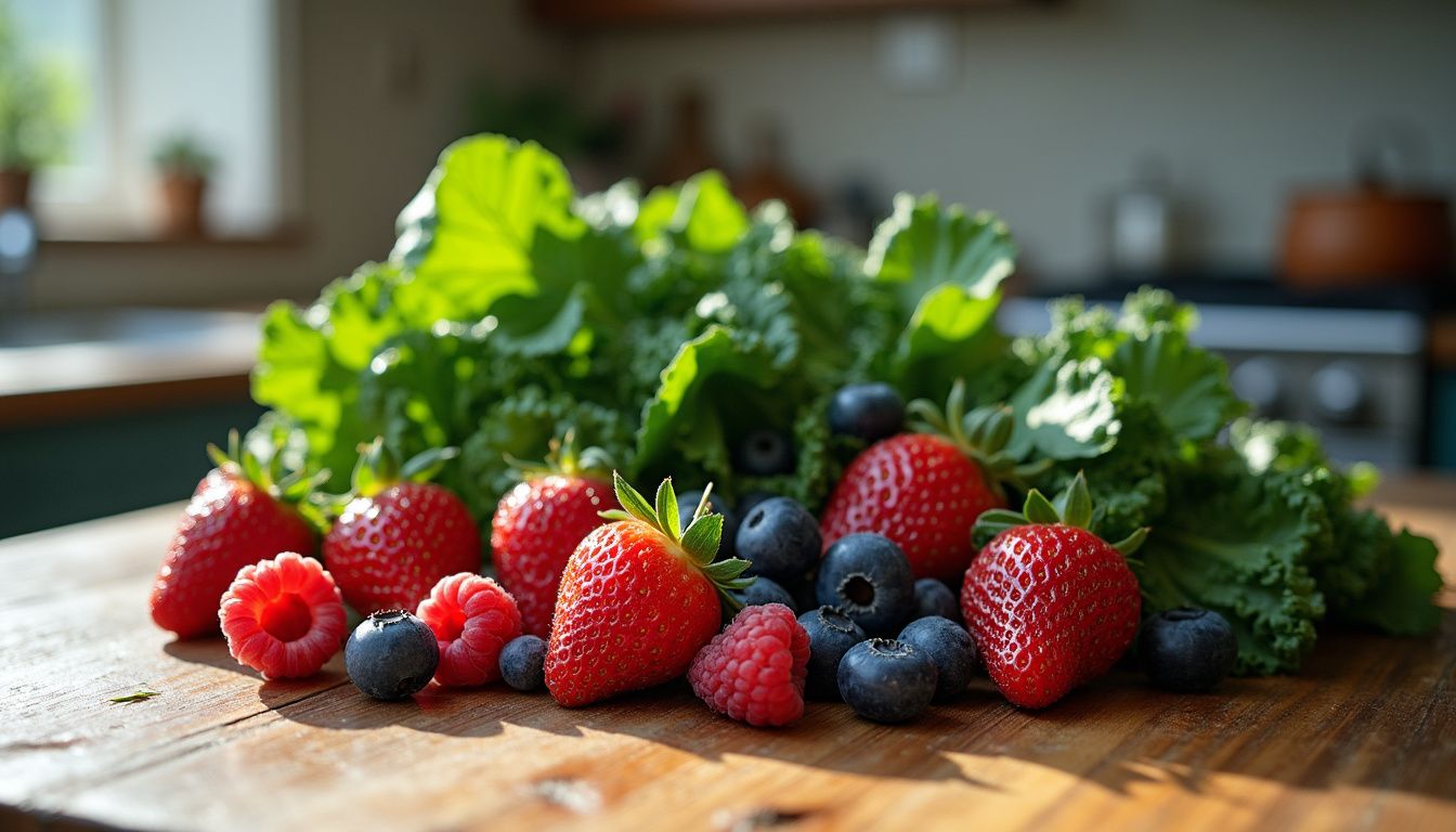 Fresh produce arranged on a rustic table to inspire healthy eating choices.