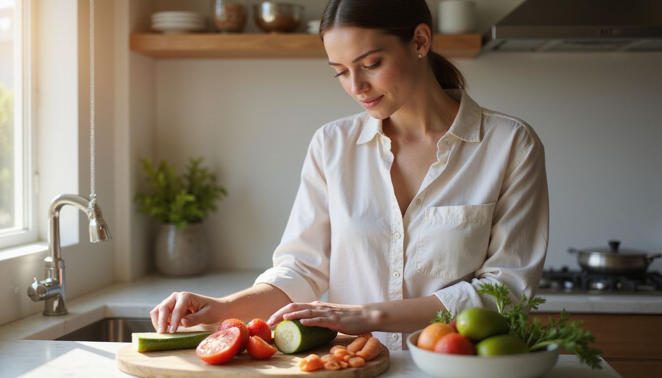 A person washing leafy greens at a kitchen sink before chopping vegetables.