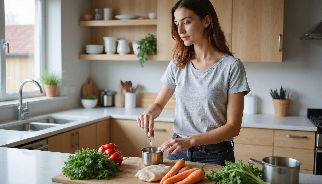 Healthy ingredients, including lean meat, beans, and vegetables, arranged for meal prep.