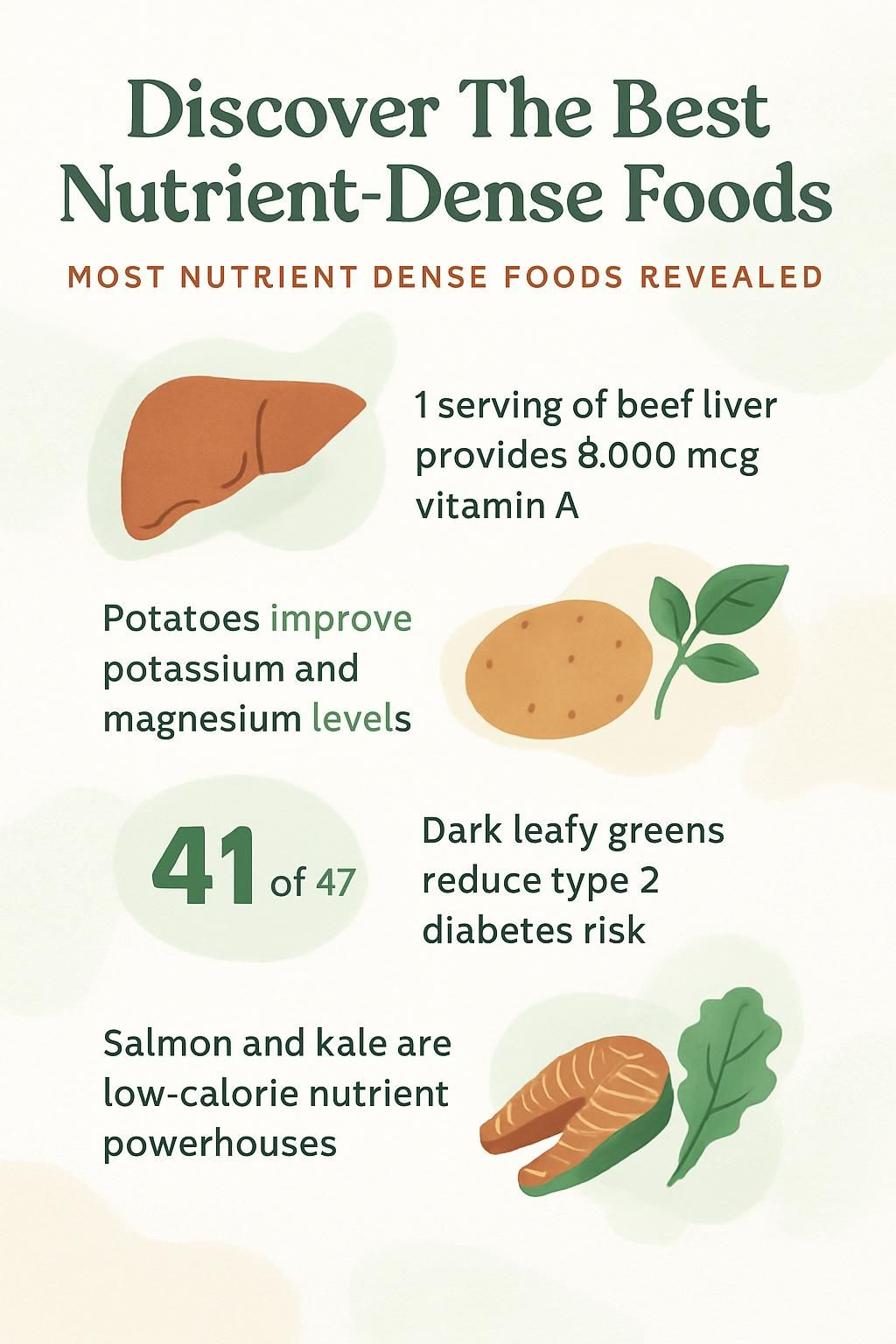 Infographic showing examples of nutrient-dense foods and key nutrients.