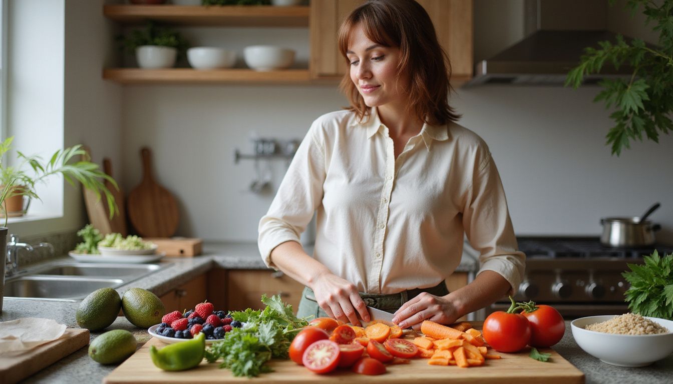 A person washing and slicing vegetables at a kitchen counter.