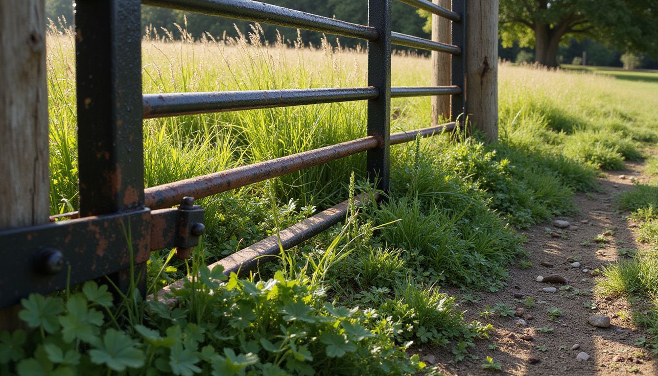 Close view of an iron gate beside green grasses, a visual cue that iron is essential.