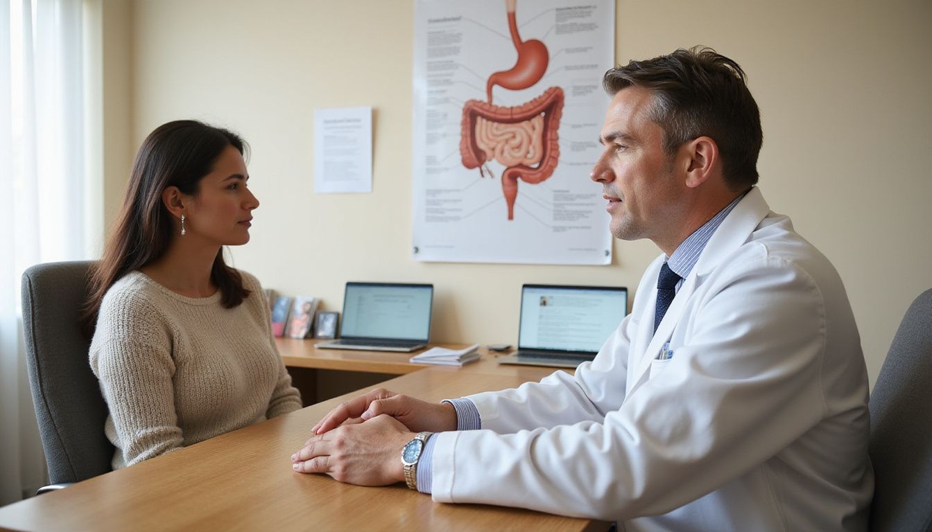 Surgeon reviewing bariatric surgery options with a patient. Surgeon reviewing bariatric surgery options with a patient.