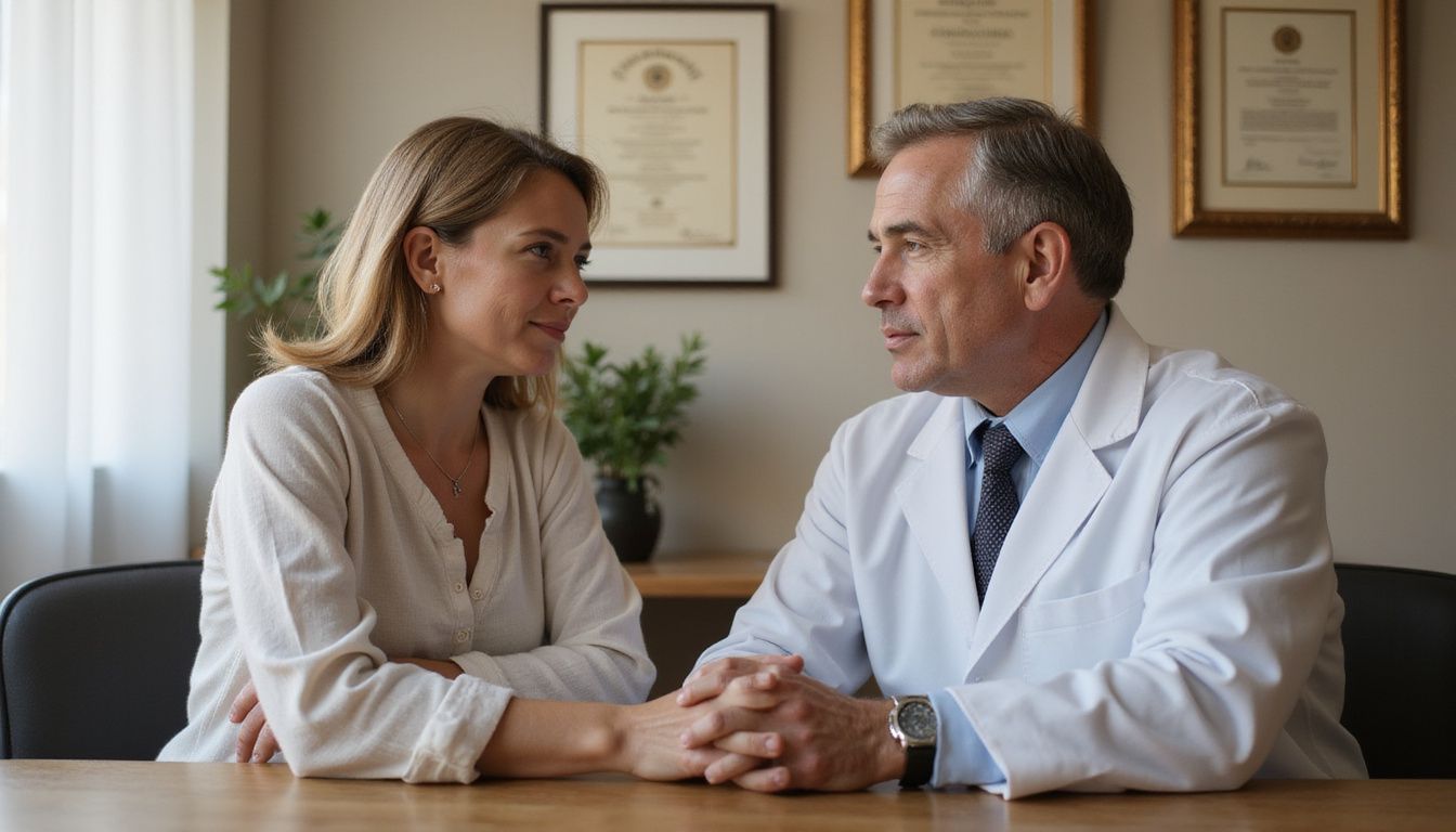 A patient discussing weight-loss options with a supportive bariatric physician.