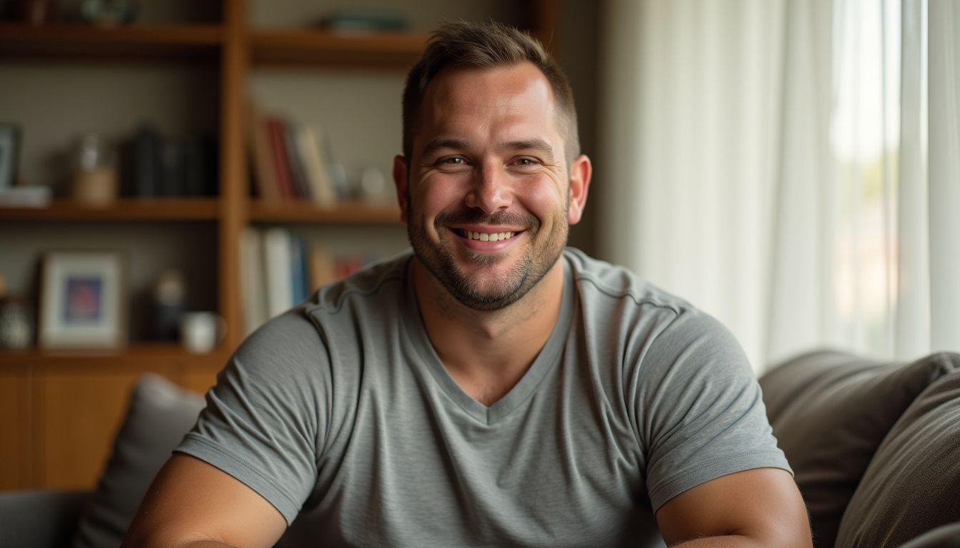 Ethan Suplee sitting with a relaxed, confident posture after significant weight loss. Ethan Suplee sitting with a relaxed, confident posture after significant weight loss.