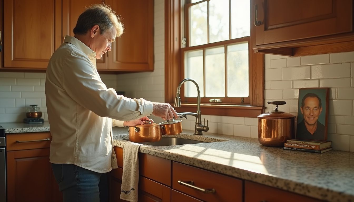 A cozy Chicago kitchen with vintage tools, cookbooks, and personal touches.