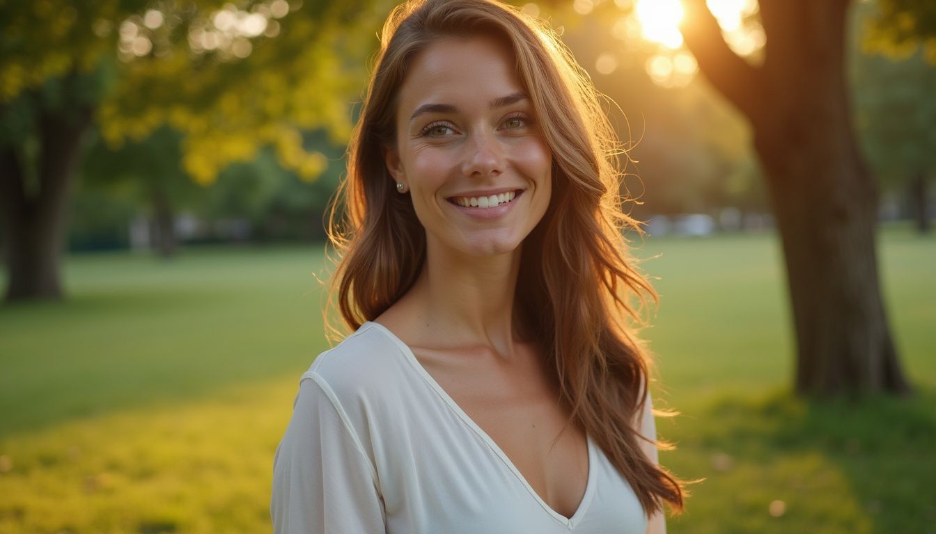 Confident woman outdoors, calm and reflective after lifestyle changes. Confident woman outdoors, calm and reflective after lifestyle changes.