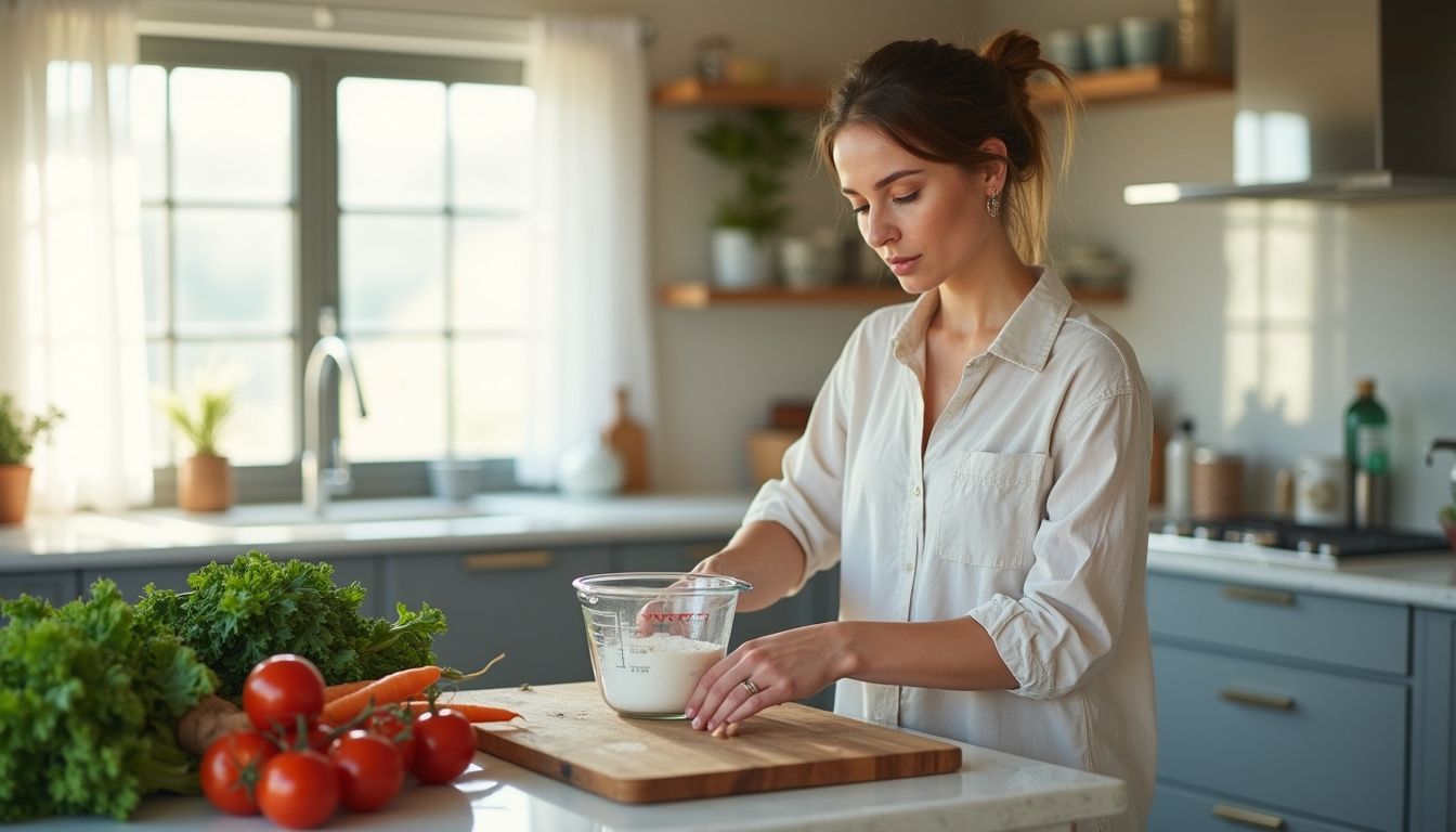 Measuring and chopping ingredients for a balanced meal