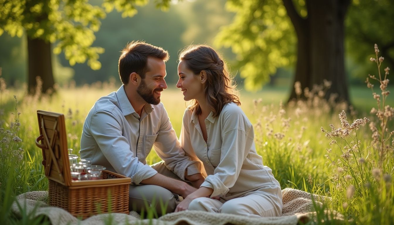 Keely Shaye Smith and Pierce Brosnan share a quiet picnic moment on a blanket.