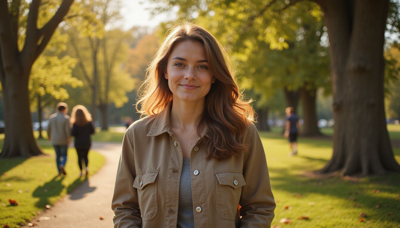 Actor and writer walking in a park, relaxed and approachable. Actor and writer walking in a park, relaxed and approachable.