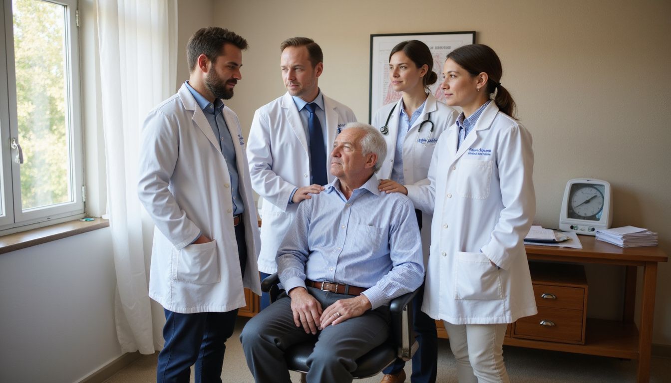 Care team of doctors and dietitian speaking with a patient about weight loss.