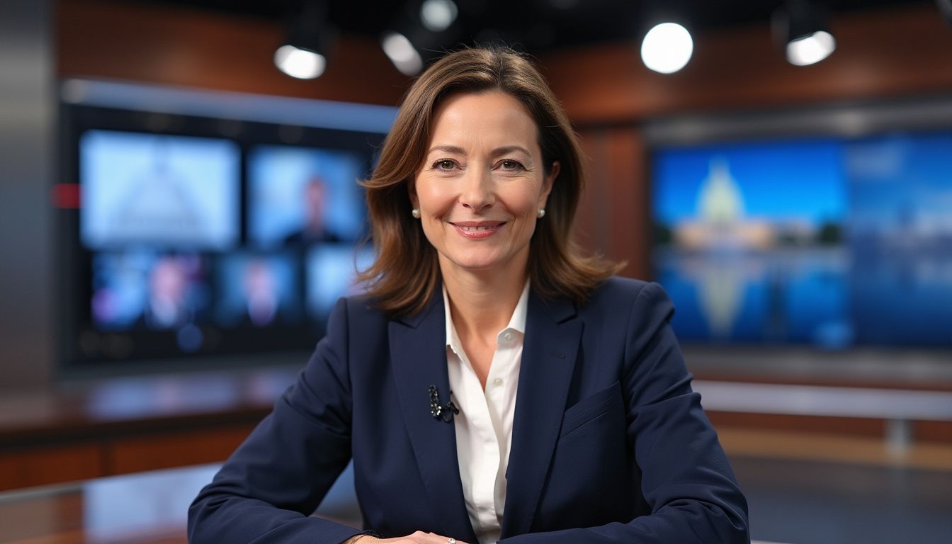 A confident anchor leads the CBS Evening News in a tailored blazer.