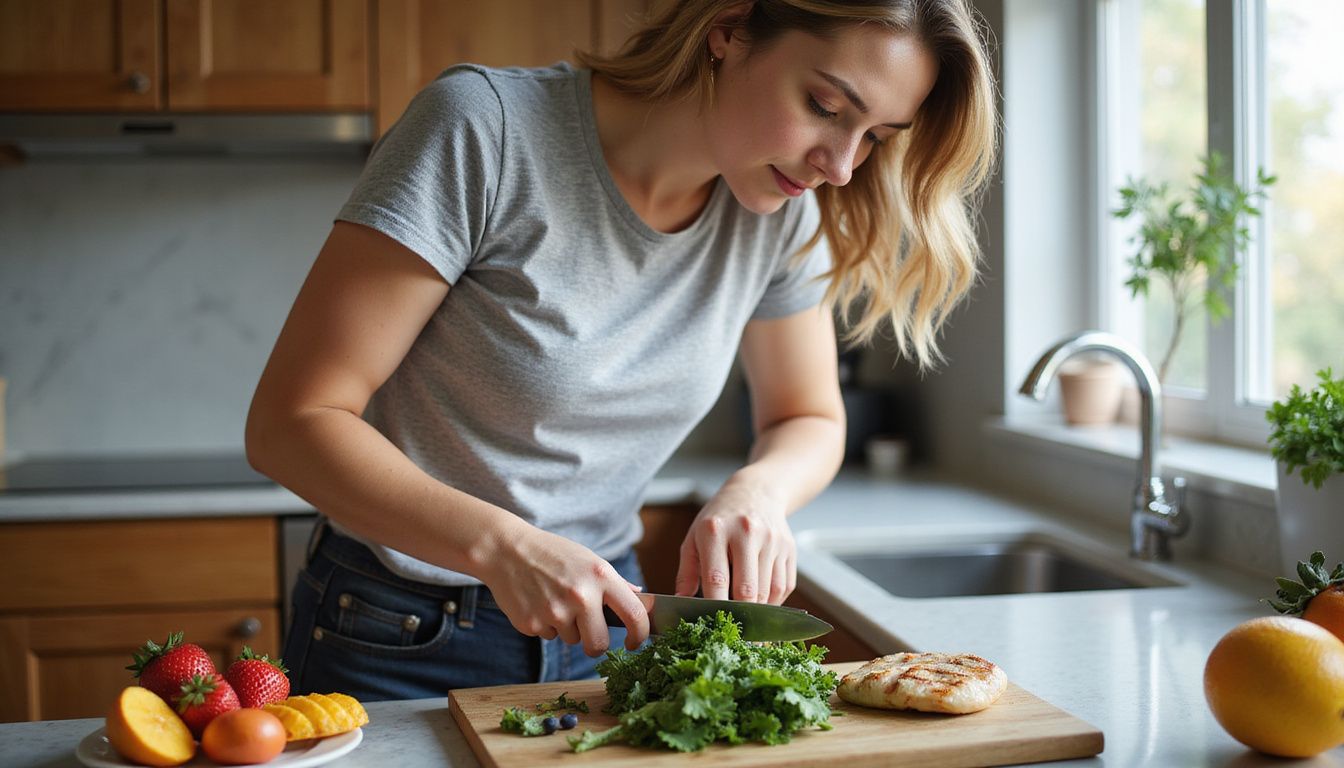 A home cook sets out fresh produce for a balanced thyroid-friendly meal.