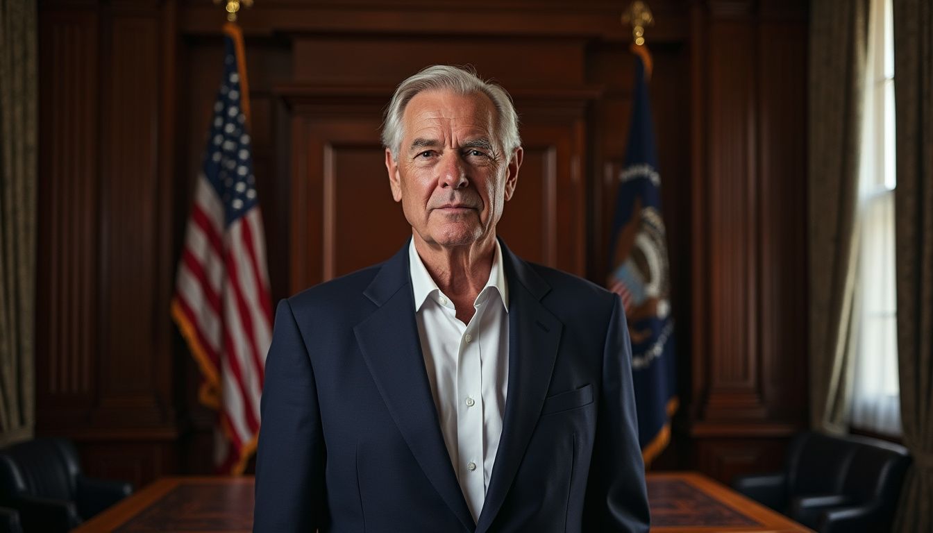 Mike Pompeo stands in a government office, composed and professional. Mike Pompeo stands in a government office, composed and professional.