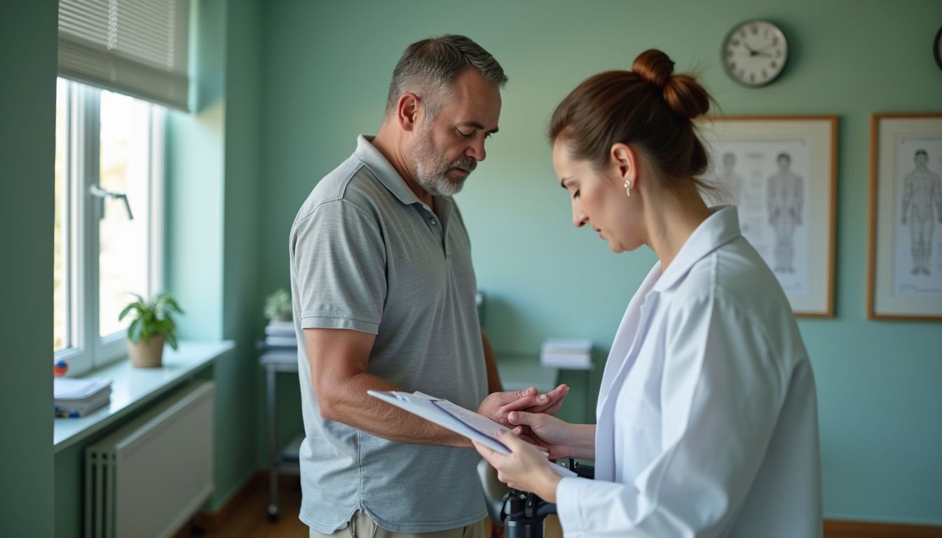 Man discussing unexpected weight loss with a healthcare professional during a clinic visit.